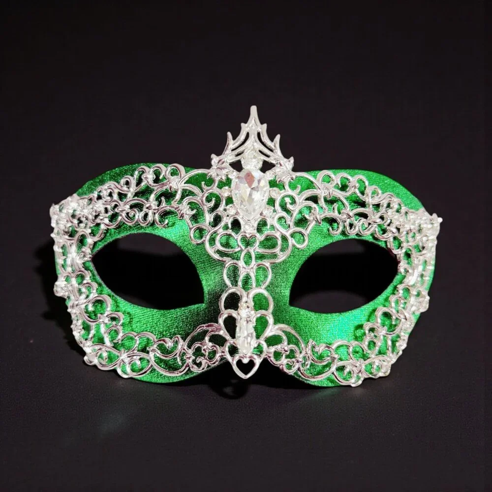 2 in 1 green mask, Masquerade party wedding, silver masquerade mask, Party mask